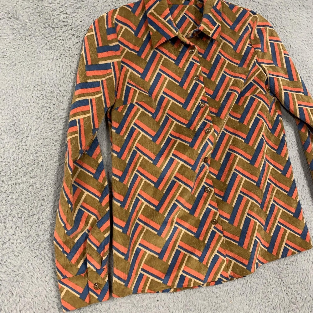 FANSILANEN Shirt Womens XS Multicolor Corduroy Geometric Button Up Long Sleeve - Picture 14 of 16